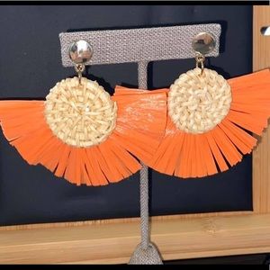 Woven orange rattan earrings